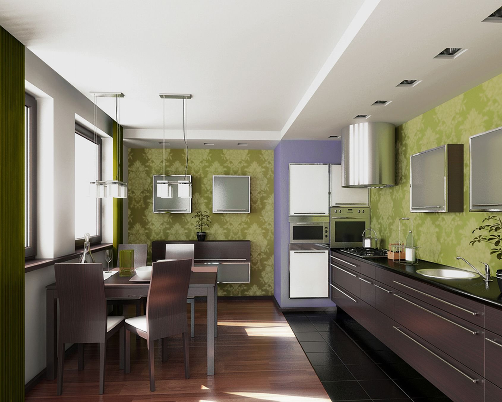 Обои зелено коричневые. Кухня с зелеными стенами. Фисташковые стены в интерьере. Цветовая гамма в интерьере кухни. Кухня зеленого цвета в интерьере.