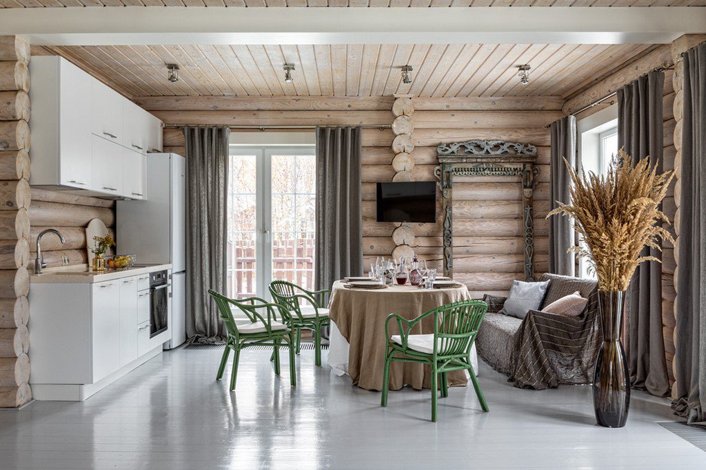 Дизайн гостиной в деревянном доме фото
