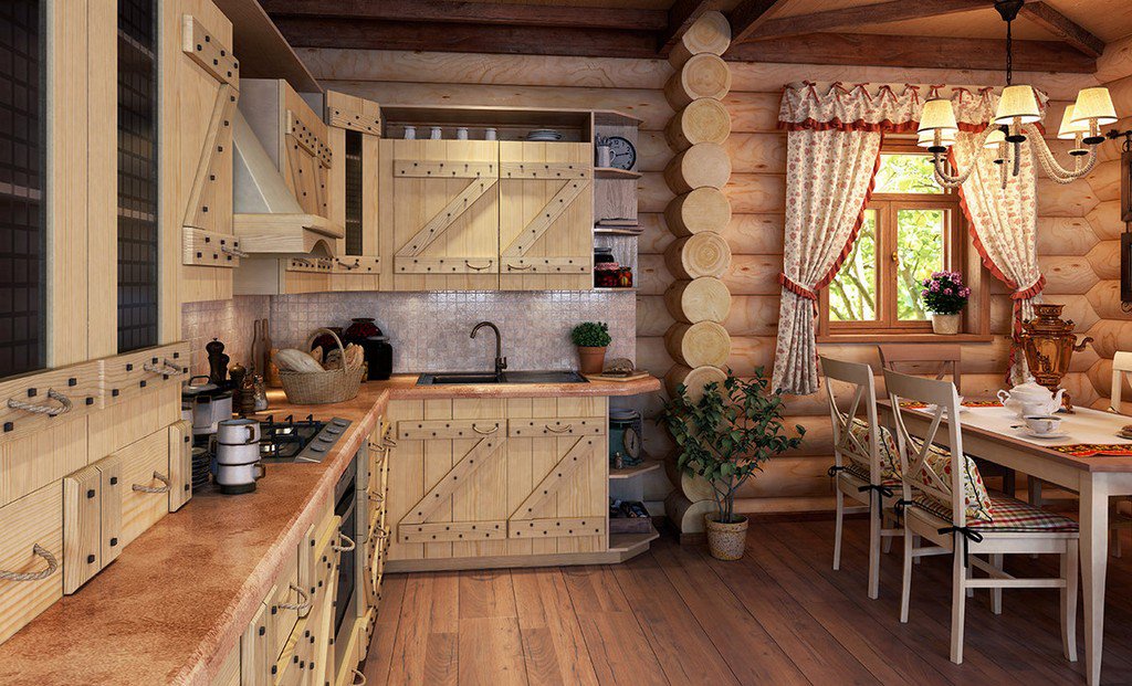 Кухня гостиная в деревянном доме (65 фото)